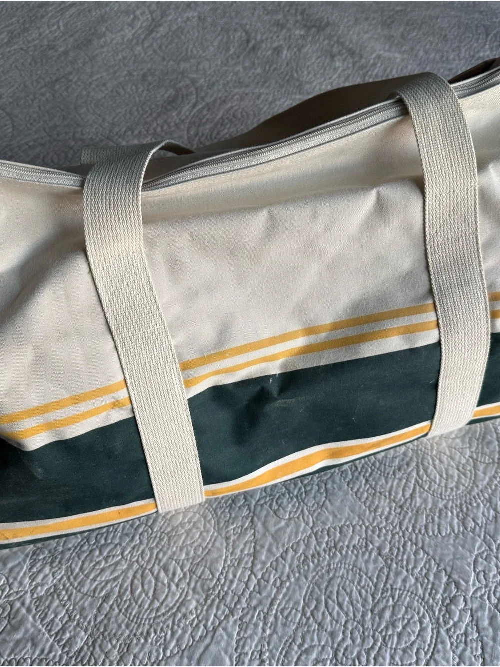 Vintage Polo by Ralph Lauren Dark Green and Yellow Striped Canvas Duffel Bag